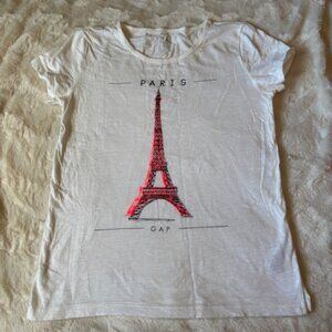 2.$30 Gap Paris France White Crewneck Short Sleeve Ladies Graphic T-shirt Size M
